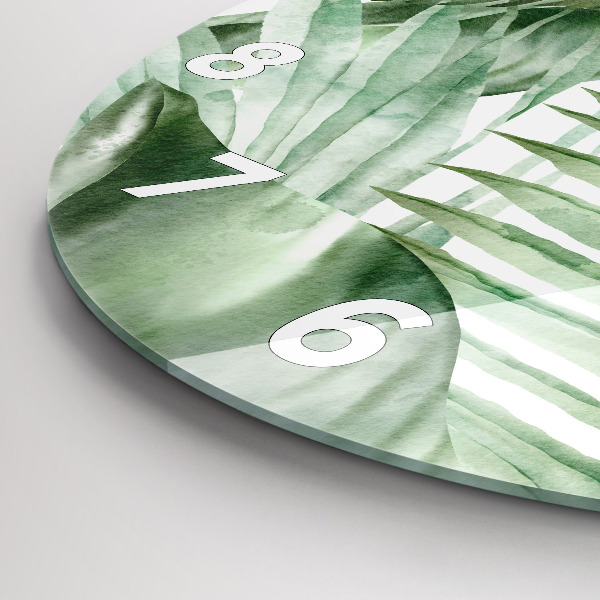 Round glass clock Painted plant leaves
