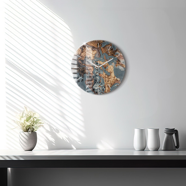 Round glass clock Marble gold abstract