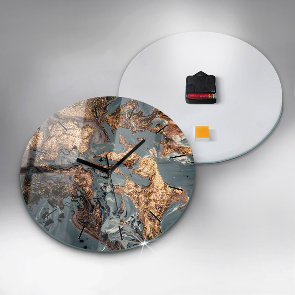 Round glass clock Marble gold abstract