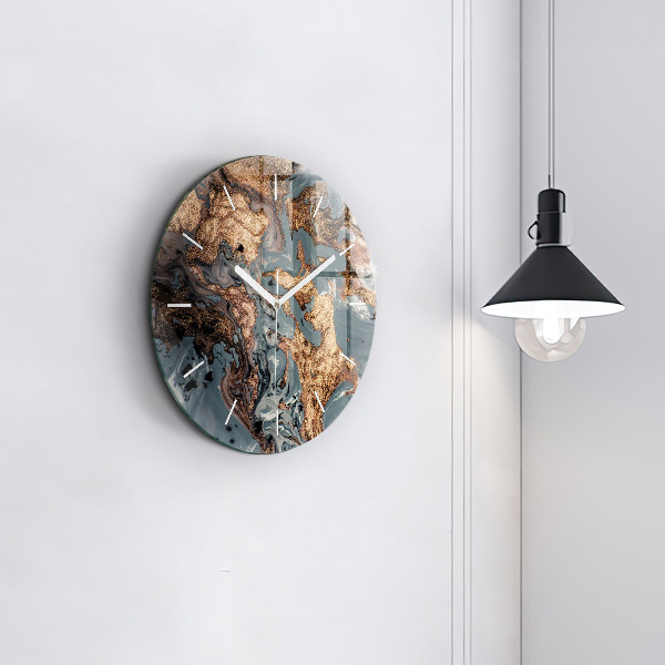 Round glass clock Marble gold abstract