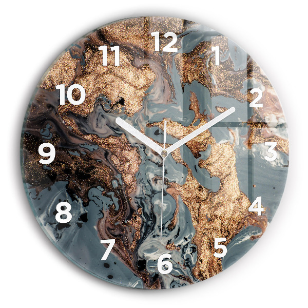 Round glass clock Marble gold abstract