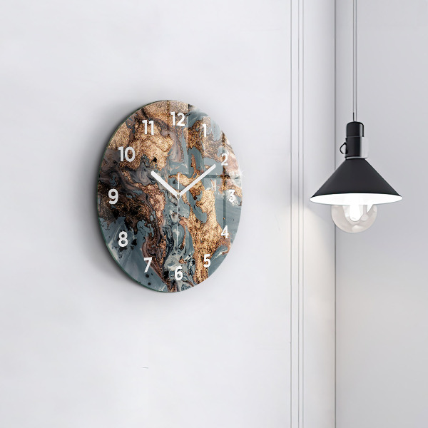 Round glass clock Marble gold abstract