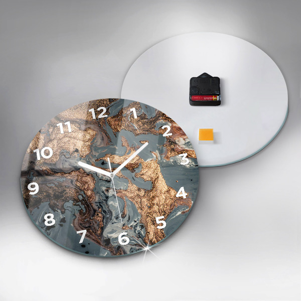 Round glass clock Marble gold abstract