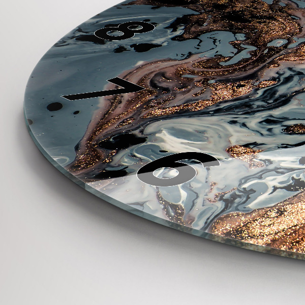 Round glass clock Marble gold abstract