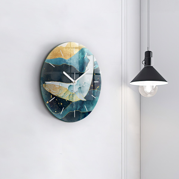 Round glass clock Abstract whale