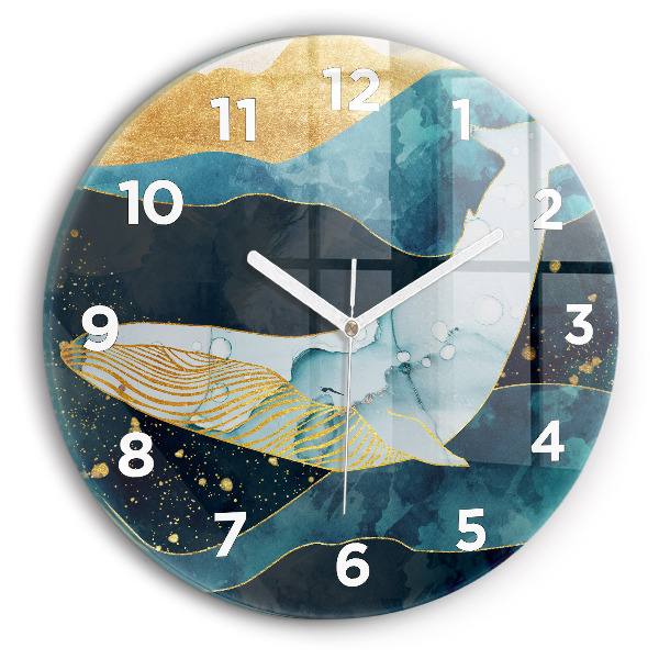 Round glass clock Abstract whale