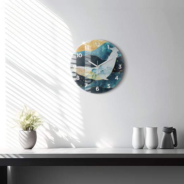 Round glass clock Abstract whale