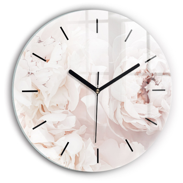 Round glass clock Peony flowers