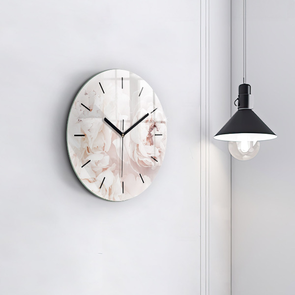 Round glass clock Peony flowers