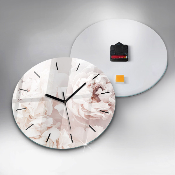 Round glass clock Peony flowers