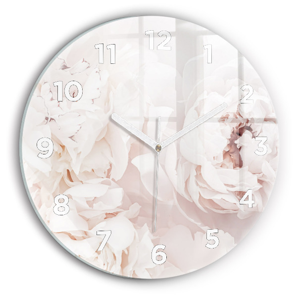 Round glass clock Peony flowers