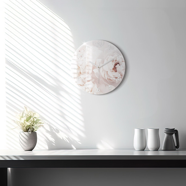 Round glass clock Peony flowers