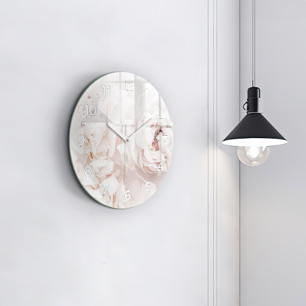 Round glass clock Peony flowers