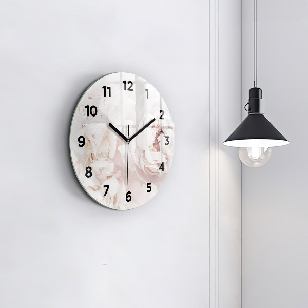 Round glass clock Peony flowers
