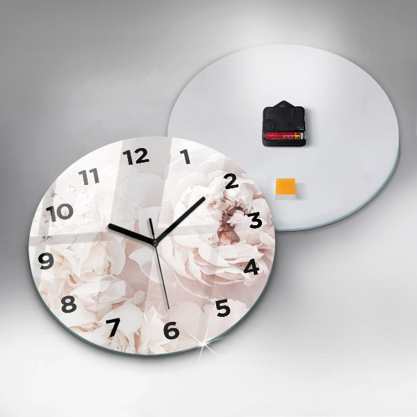 Round glass clock Peony flowers