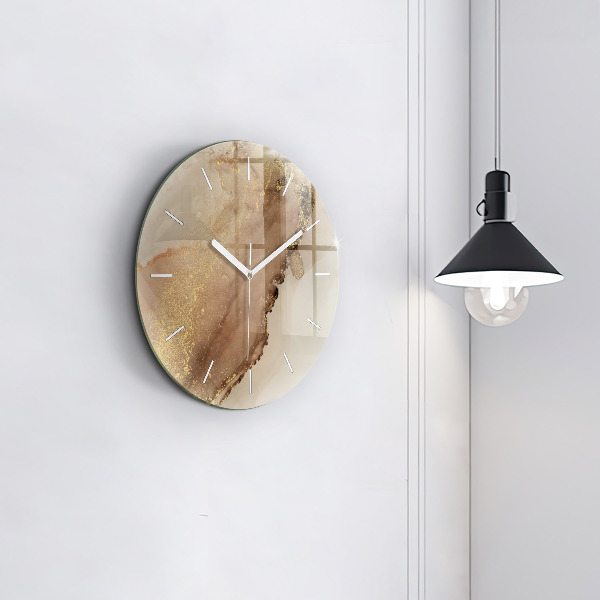Round glass clock Beige modern art