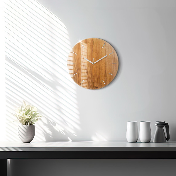 Round glass clock Wooden boards
