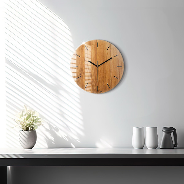 Round glass clock Wooden boards