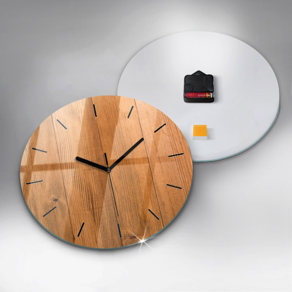 Round glass clock Wooden boards