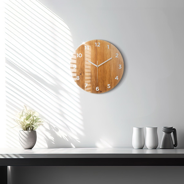 Round glass clock Wooden boards