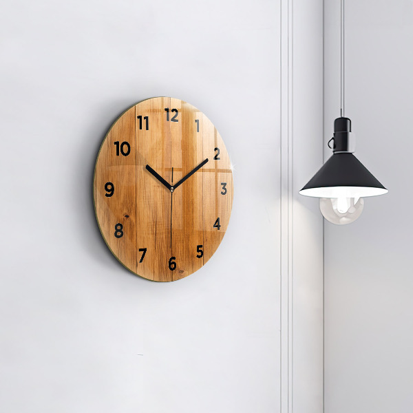 Round glass clock Wooden boards