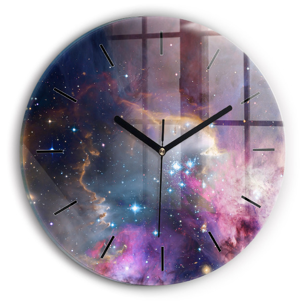 Round glass clock Galaxy and stars