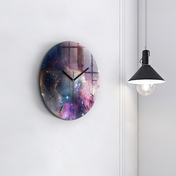 Round glass clock Galaxy and stars