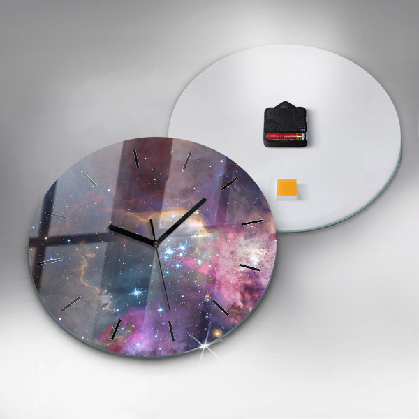 Round glass clock Galaxy and stars