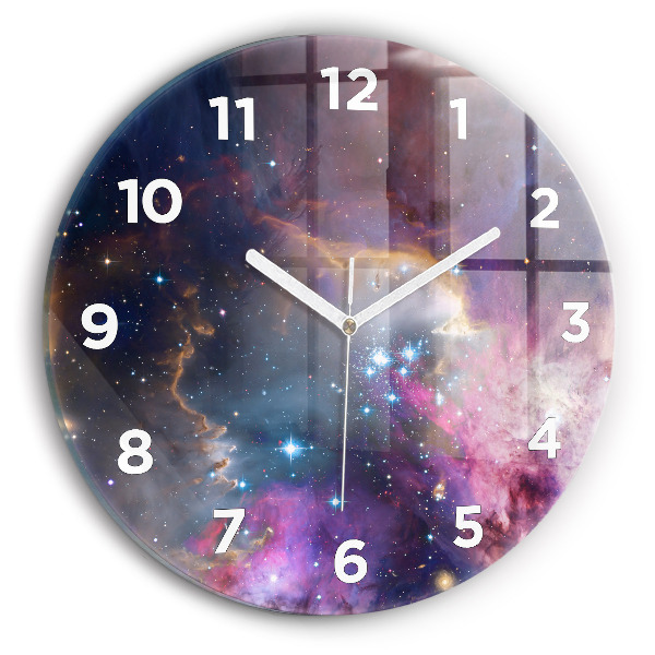 Round glass clock Galaxy and stars