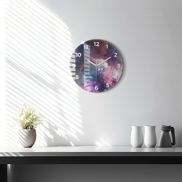 Round glass clock Galaxy and stars