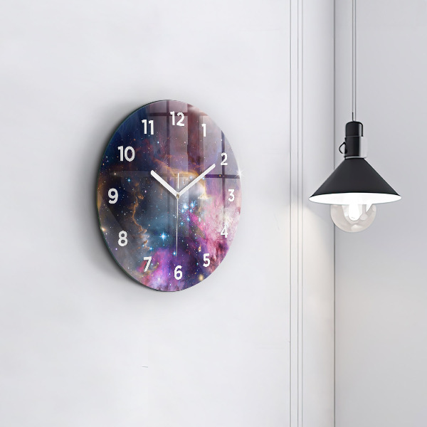 Round glass clock Galaxy and stars