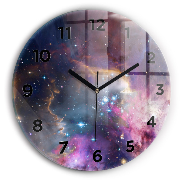 Round glass clock Galaxy and stars
