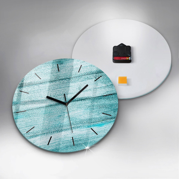 Round glass clock Blue old wood