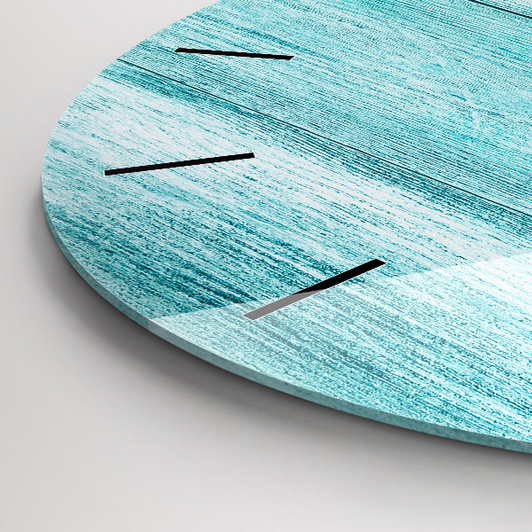 Round glass clock Blue old wood