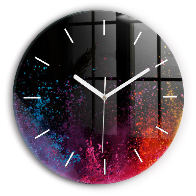Round glass clock Explosion of colors