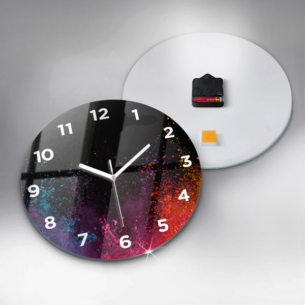 Round glass clock Explosion of colors