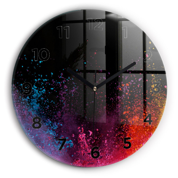Round glass clock Explosion of colors