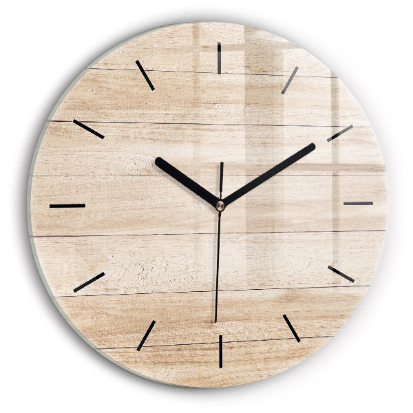 Round glass clock Wooden texture