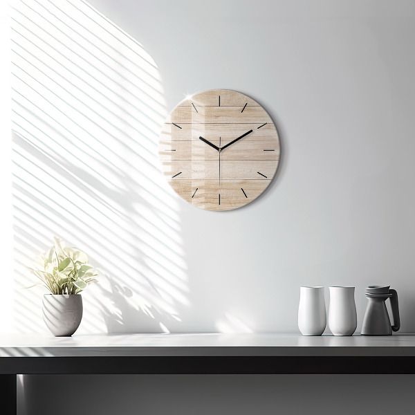 Round glass clock Wooden texture