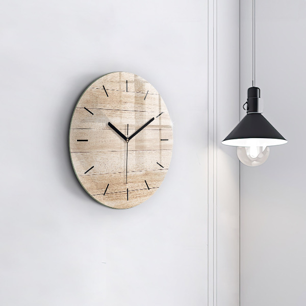 Round glass clock Wooden texture