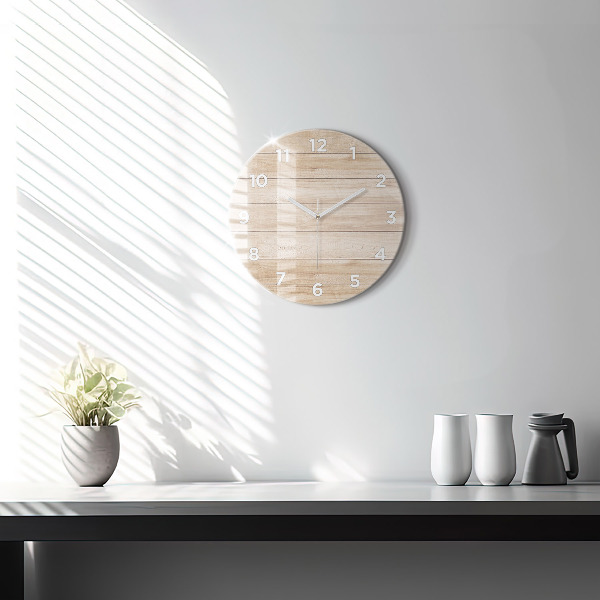 Round glass clock Wooden texture