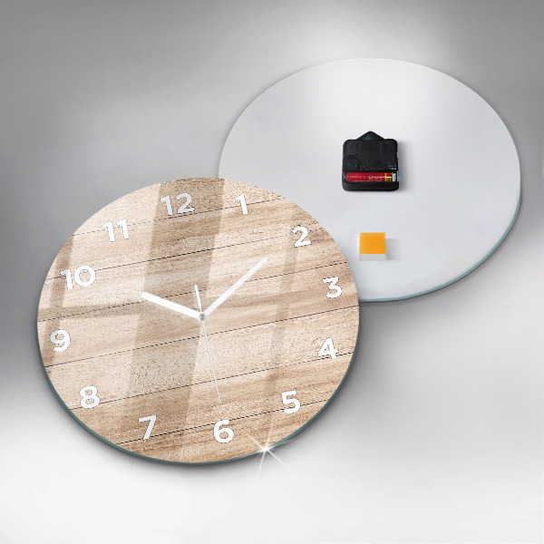 Round glass clock Wooden texture