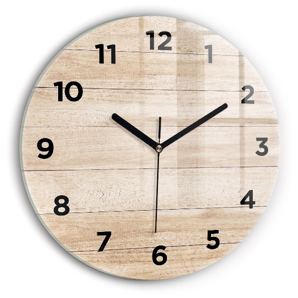 Round glass clock Wooden texture