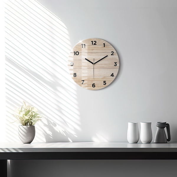 Round glass clock Wooden texture