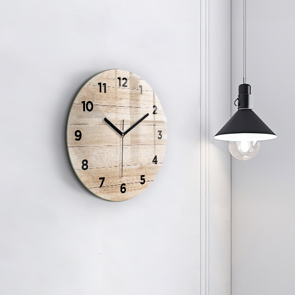 Round glass clock Wooden texture