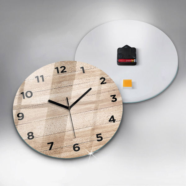 Round glass clock Wooden texture