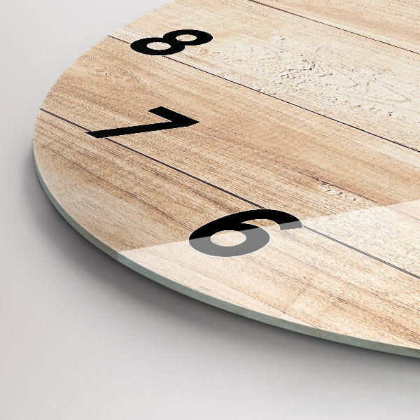 Round glass clock Wooden texture