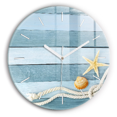 Round glass clock Boards stripes and shell