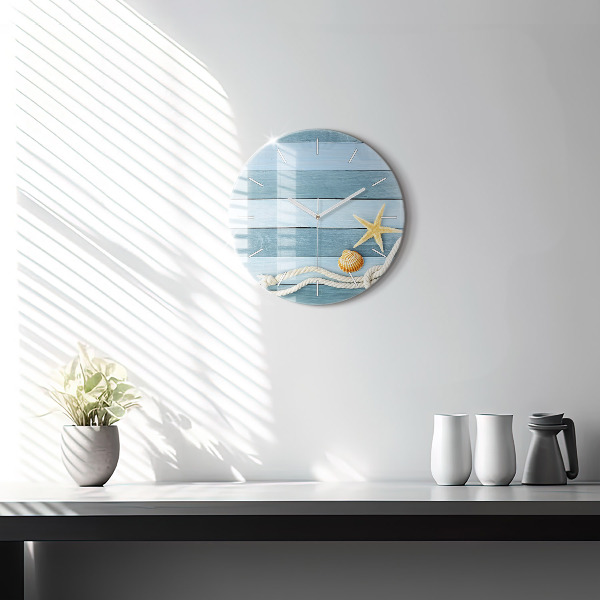 Round glass clock Boards stripes and shell