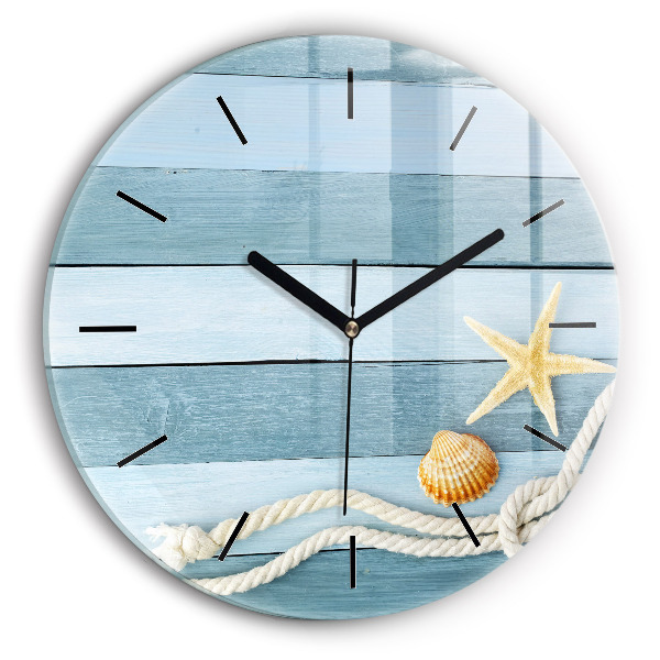 Round glass clock Boards stripes and shell
